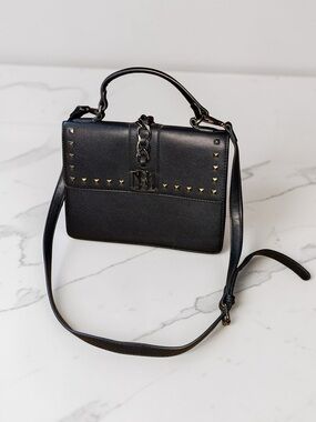 Badgley Mischka Black Studded Top Handle Satchel